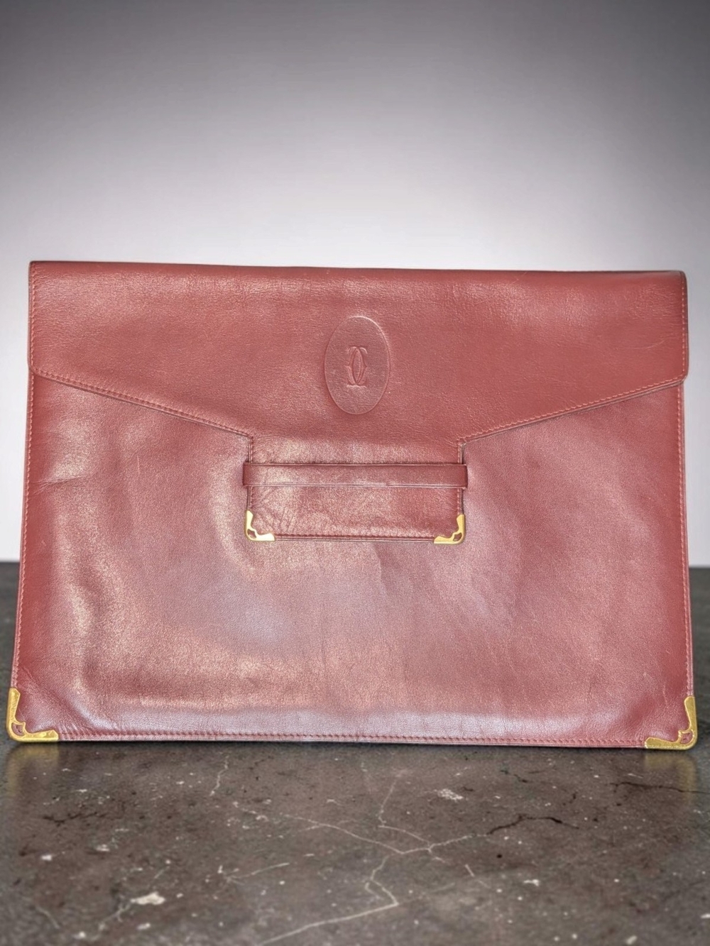 Vintage Cartier Burgundy Leather Envelope Document Holder